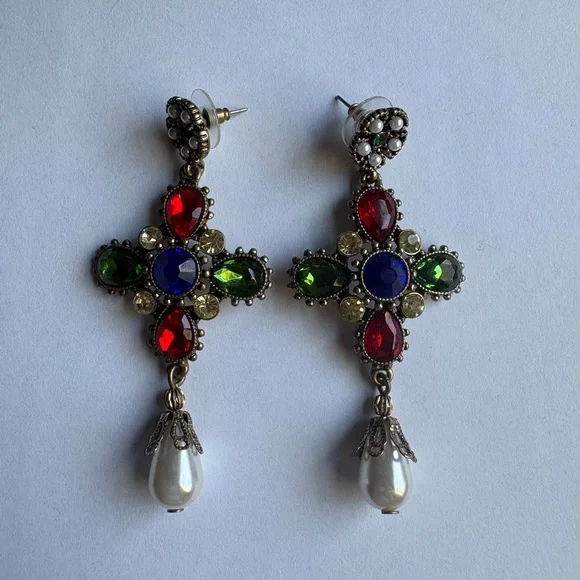 SHASHI Colorful Crystal Cross Drop Earrings - Multicolor - Picture 2 of 7